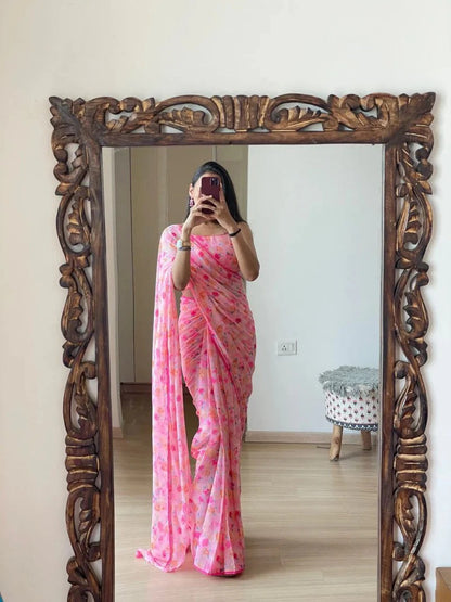 Trending  Pink Color Georgette Saree: Elegant, Easy-to-Wear Design in Just One Minute