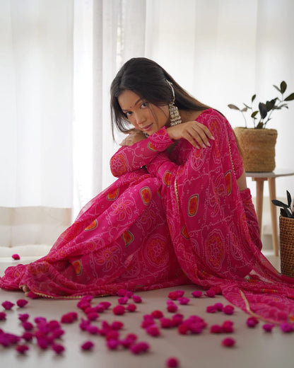 Trendy Pink Georgette Saree: Instant Draping for a Stunning Look