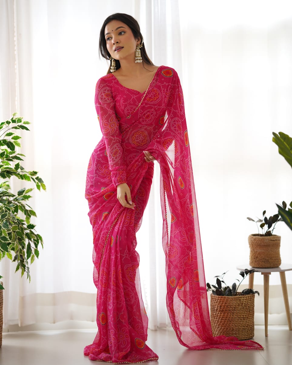 Trendy Pink Georgette Saree: Instant Draping for a Stunning Look