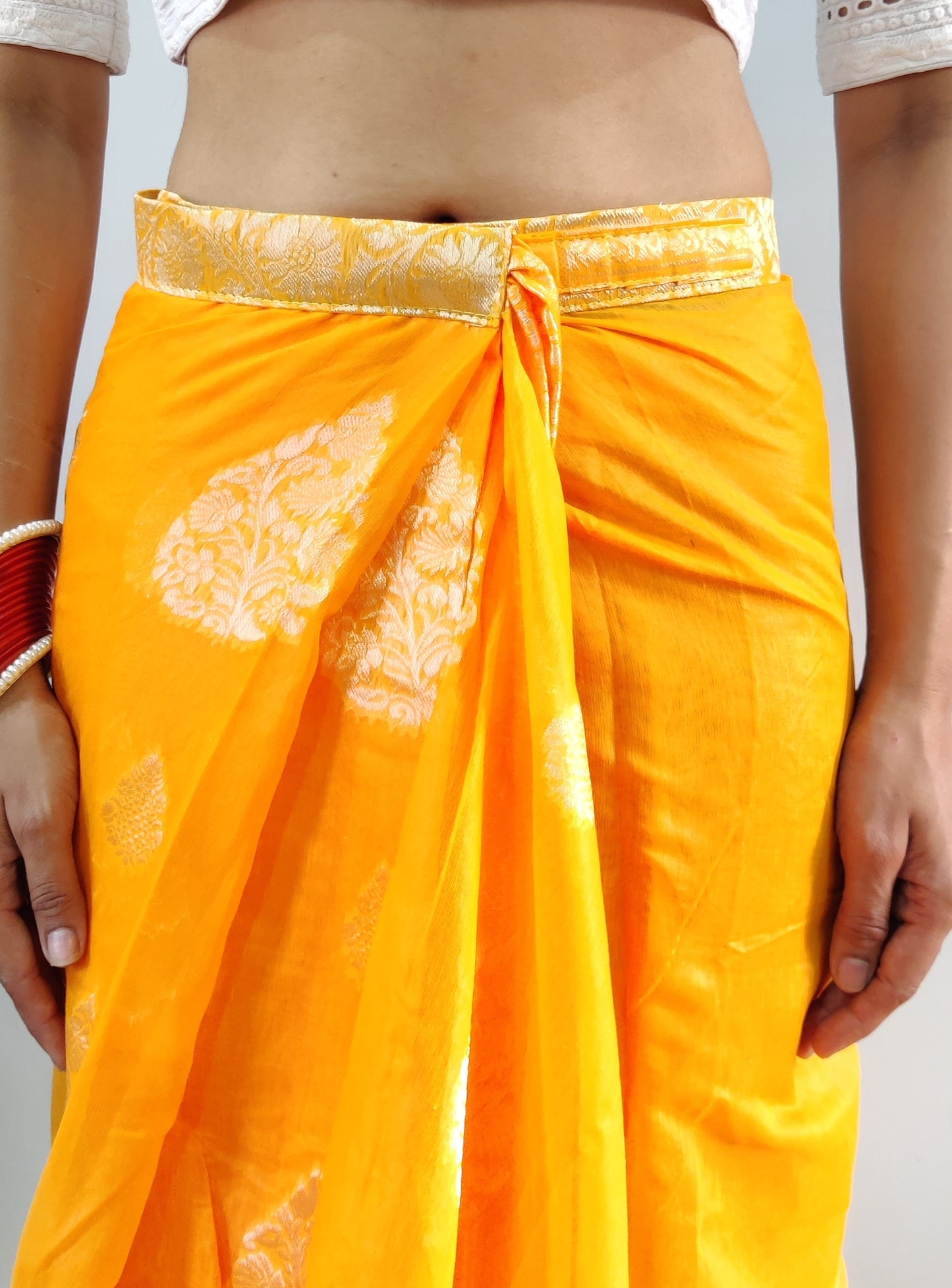 Radiate Beauty in a Stunning Ready-to-Wear Yellow Cotton Saree