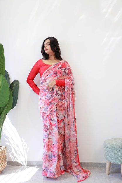 Stylish Pink Georgette Saree – Hassle-Free Draping in Just One Minute.