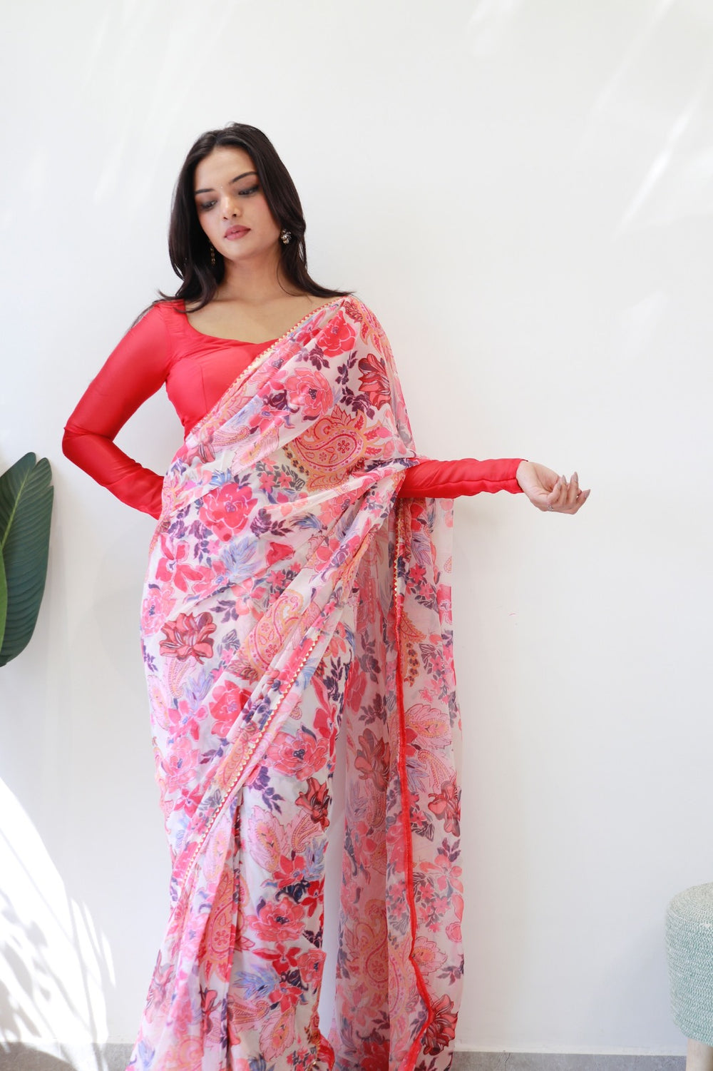 Stylish Pink Georgette Saree – Hassle-Free Draping in Just One Minute.