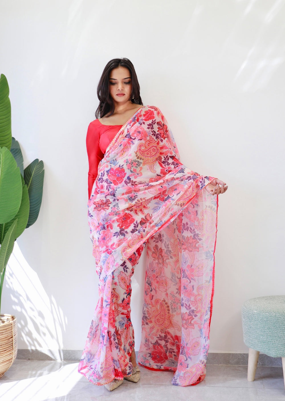 Stylish Pink Georgette Saree – Hassle-Free Draping in Just One Minute.