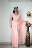 Lightweight Ready-to-Wear Plain Pink Color Georgette Saree