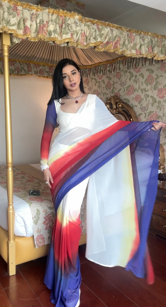 Bold and Beautiful Multi-Color Georgette Saree – Ready to Wear with Style