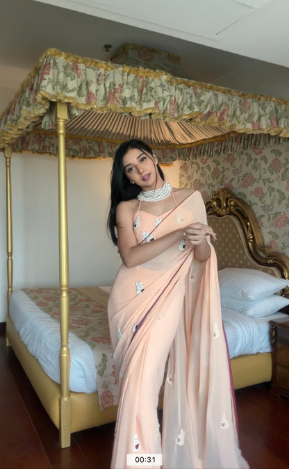 Effortless Style in a Pink Ready-to-Wear Designer Georgette Saree