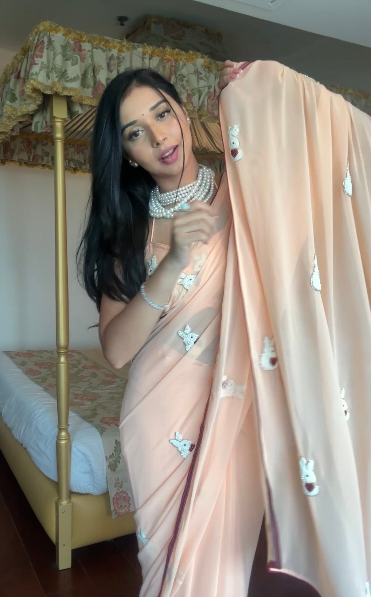 Effortless Style in a Pink Ready-to-Wear Designer Georgette Saree