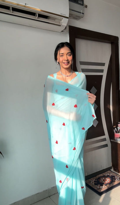 Fast and Fabulous: Sky Blue-Color Georgette Saree for Instant Style