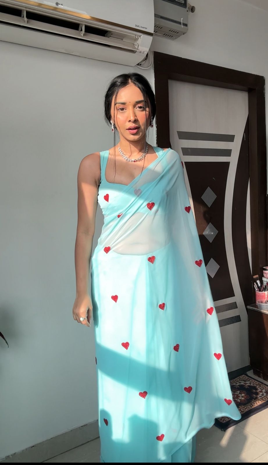 Fast and Fabulous: Sky Blue-Color Georgette Saree for Instant Style