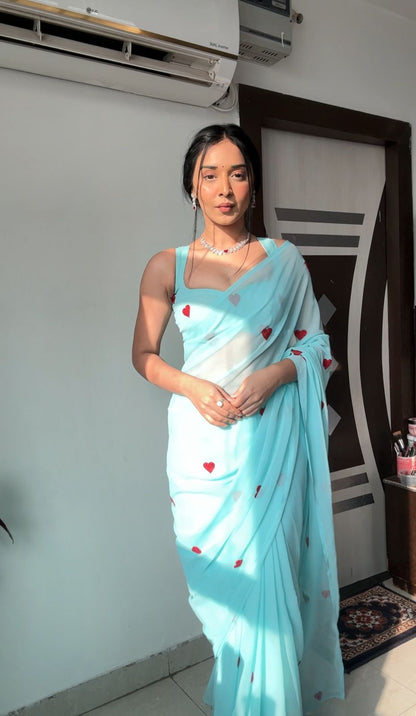 Fast and Fabulous: Sky Blue-Color Georgette Saree for Instant Style