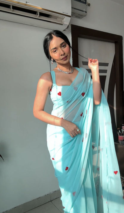 Fast and Fabulous: Sky Blue-Color Georgette Saree for Instant Style