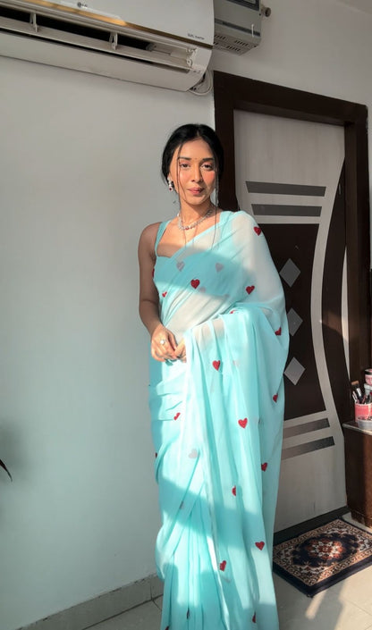 Fast and Fabulous: Sky Blue-Color Georgette Saree for Instant Style