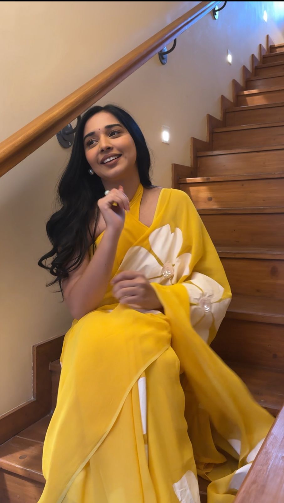 Dashing Look in One Minute: Printed Yellow Georgette Saree for Effortless Beauty