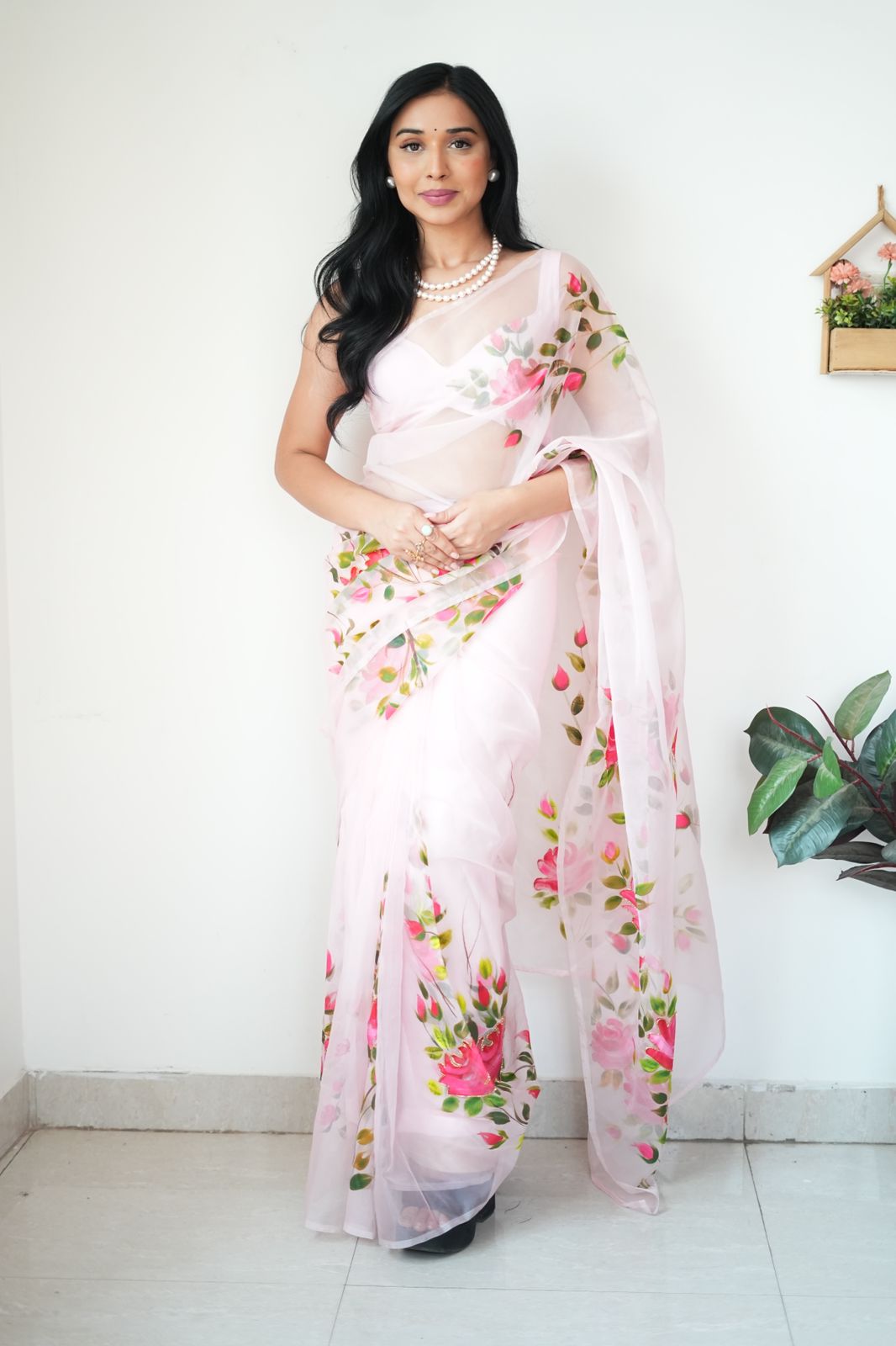 Instant-Ready White Color Organza Saree – Perfect Blend of Ease and Elegance.