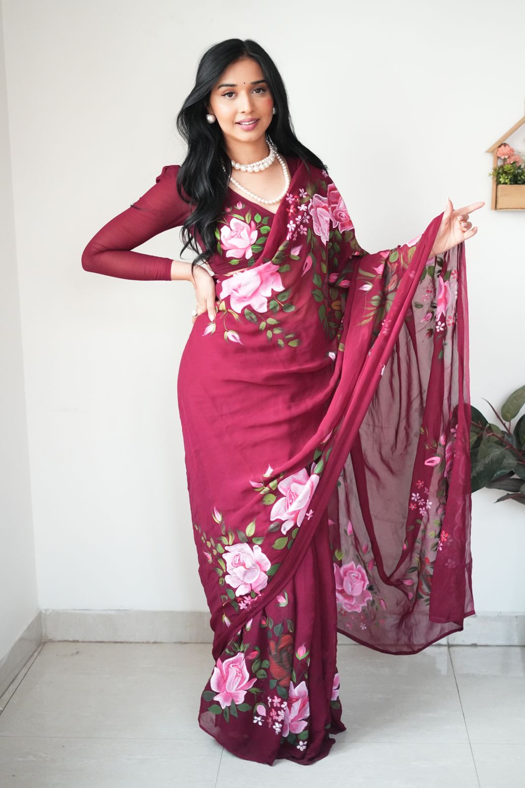 Gorgeous Wine Color Saree in Georgette – Quick and Effortless One-Minute Draping!