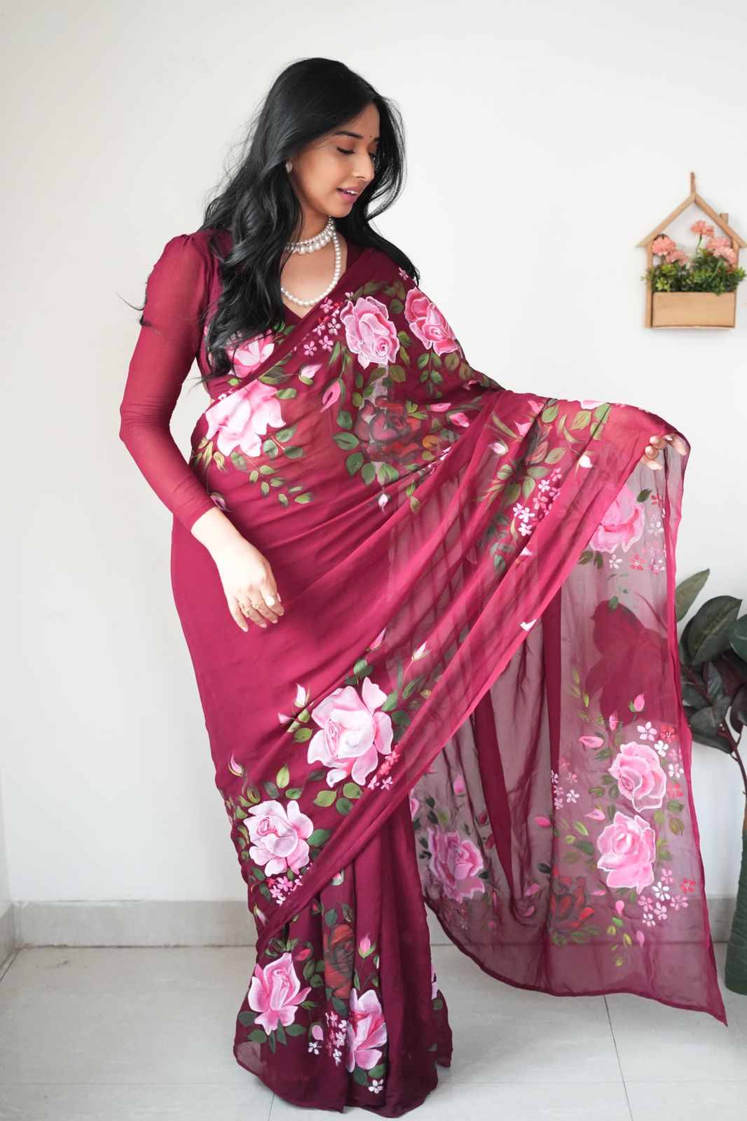 Gorgeous Wine Color Saree in Georgette – Quick and Effortless One-Minute Draping!