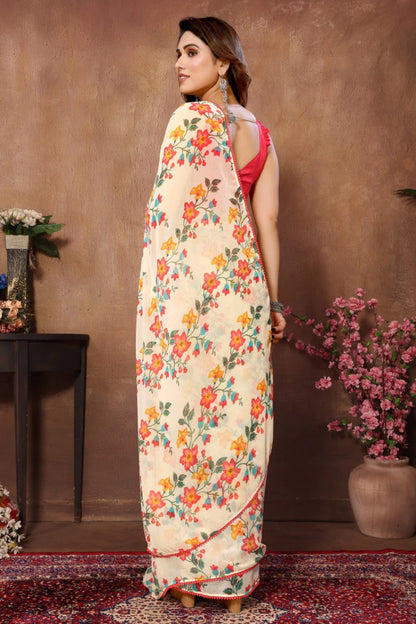 Trendy Peach Color One-Minute Wear Georgette Saree for All Occasions