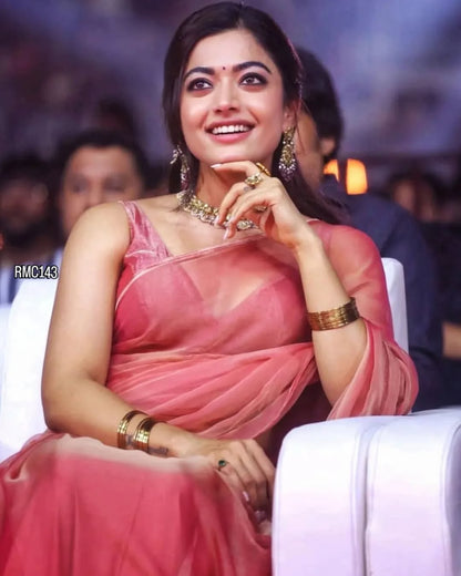 Absolute Beauty Peach Silk Saree | Inspired by Pushpa 2 Rashmika Mandanna Style