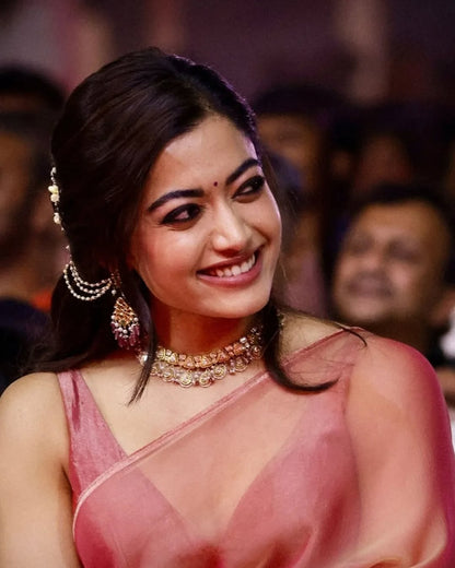 Absolute Beauty Peach Silk Saree | Inspired by Pushpa 2 Rashmika Mandanna Style