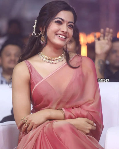 Absolute Beauty Peach Silk Saree | Inspired by Pushpa 2 Rashmika Mandanna Style