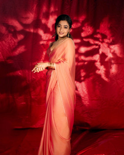 Absolute Beauty Peach Silk Saree | Inspired by Pushpa 2 Rashmika Mandanna Style