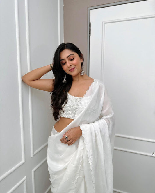 Bold and Beautiful: White Color Rangoli Silk Saree for Instant Glam Look