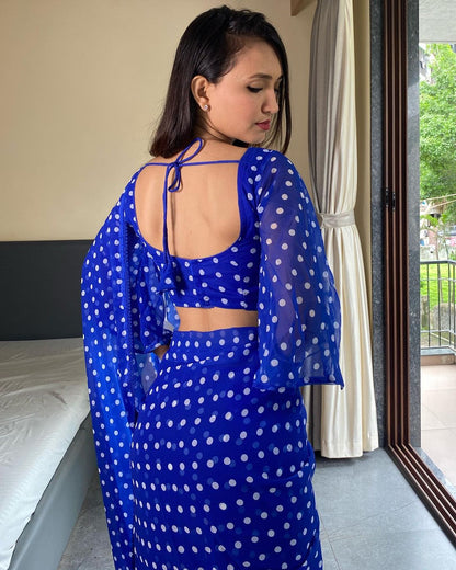 Fashion-Forward Blue-Color Georgette Saree: Quick Draping, Stunning Look in One Minute