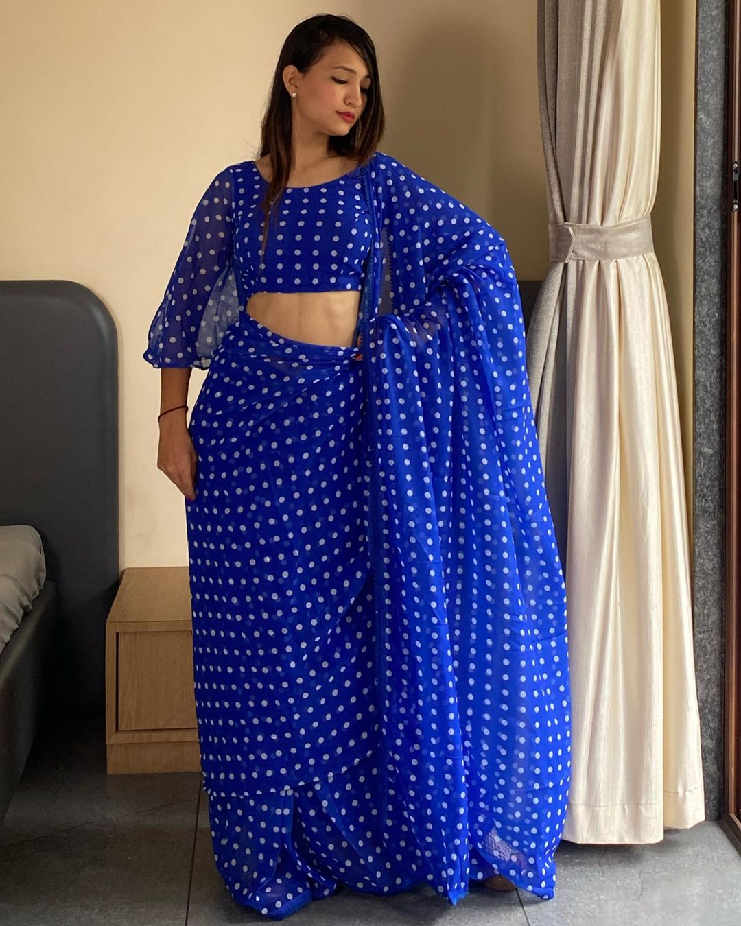 Fashion-Forward Blue-Color Georgette Saree: Quick Draping, Stunning Look in One Minute