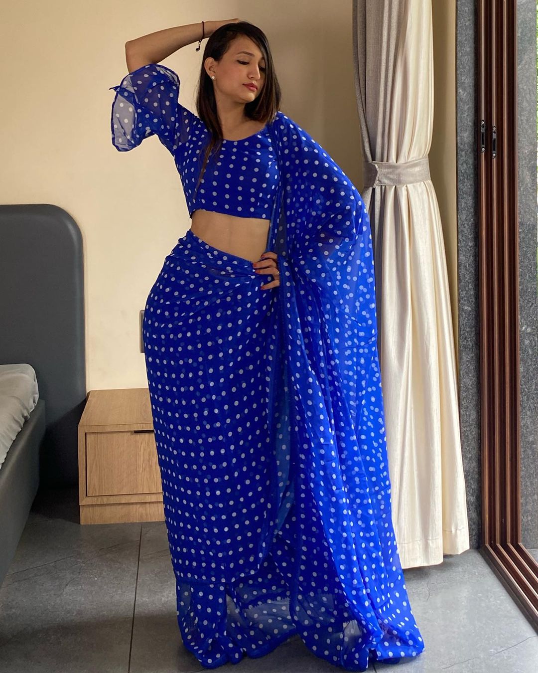 Fashion-Forward Blue-Color Georgette Saree: Quick Draping, Stunning Look in One Minute