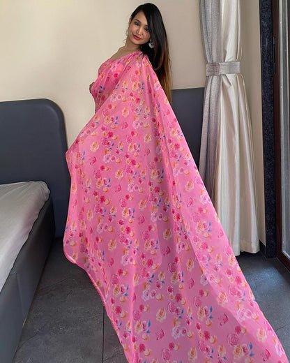 Trending  Pink Color Georgette Saree: Elegant, Easy-to-Wear Design in Just One Minute