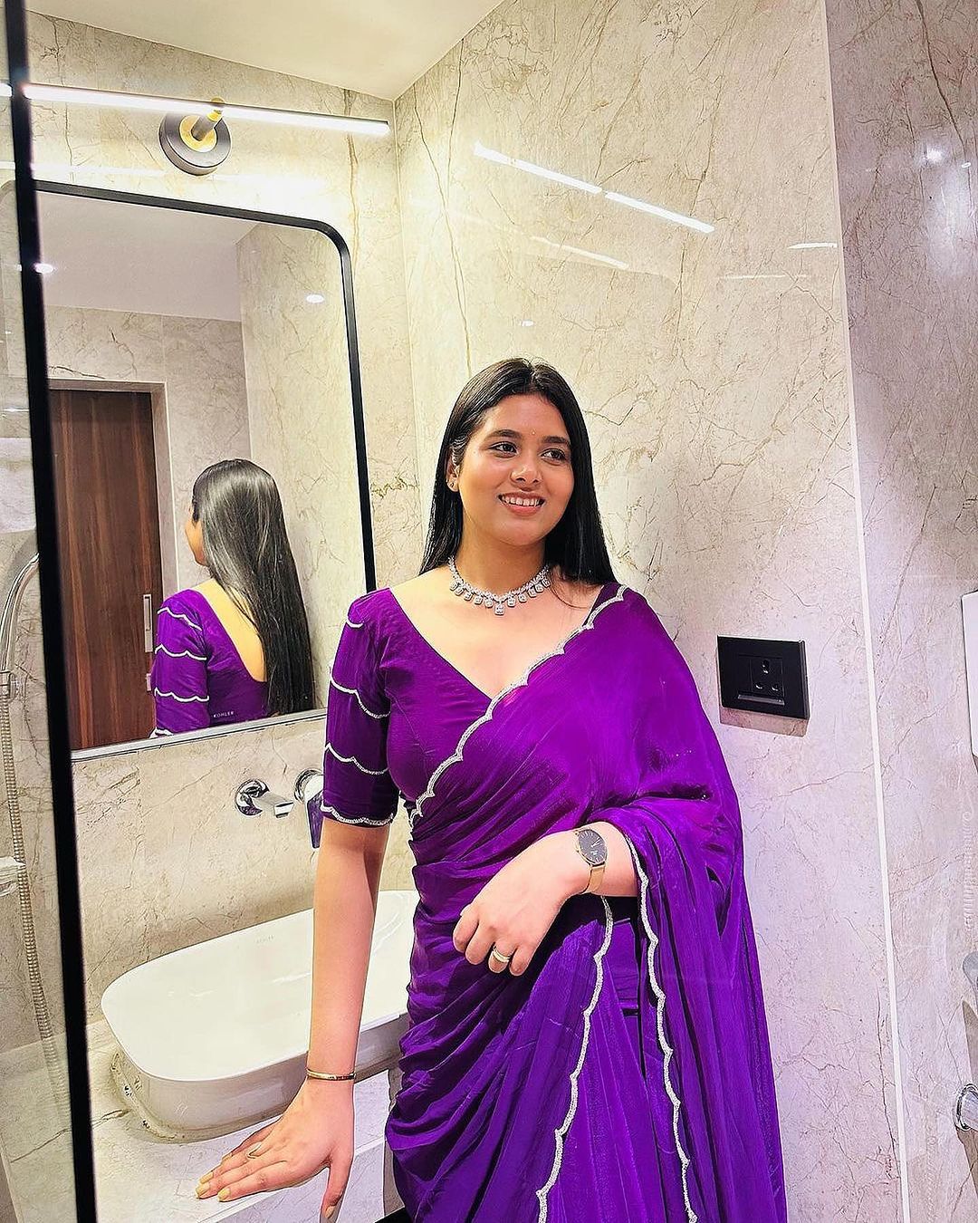 Chic One-Minute Purple Color Georgette Saree for Modern Fashionistas on the Go