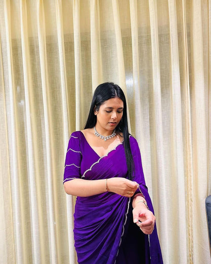 Chic One-Minute Purple Color Georgette Saree for Modern Fashionistas on the Go