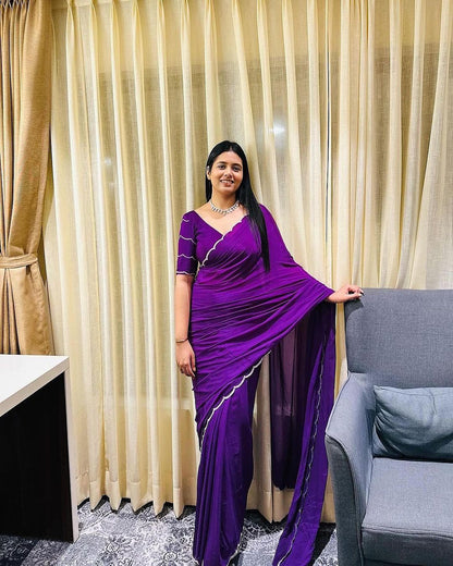 Chic One-Minute Purple Color Georgette Saree for Modern Fashionistas on the Go