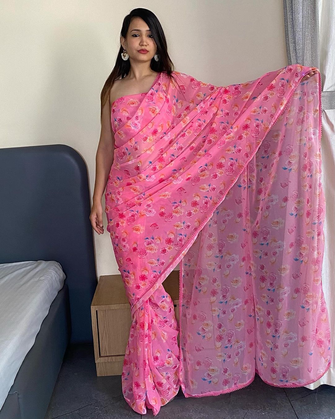 Trending  Pink Color Georgette Saree: Elegant, Easy-to-Wear Design in Just One Minute