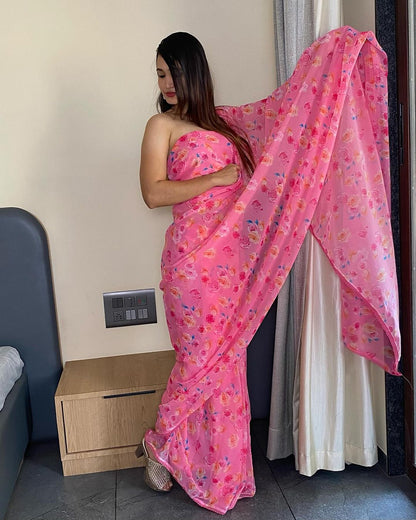 Trending  Pink Color Georgette Saree: Elegant, Easy-to-Wear Design in Just One Minute