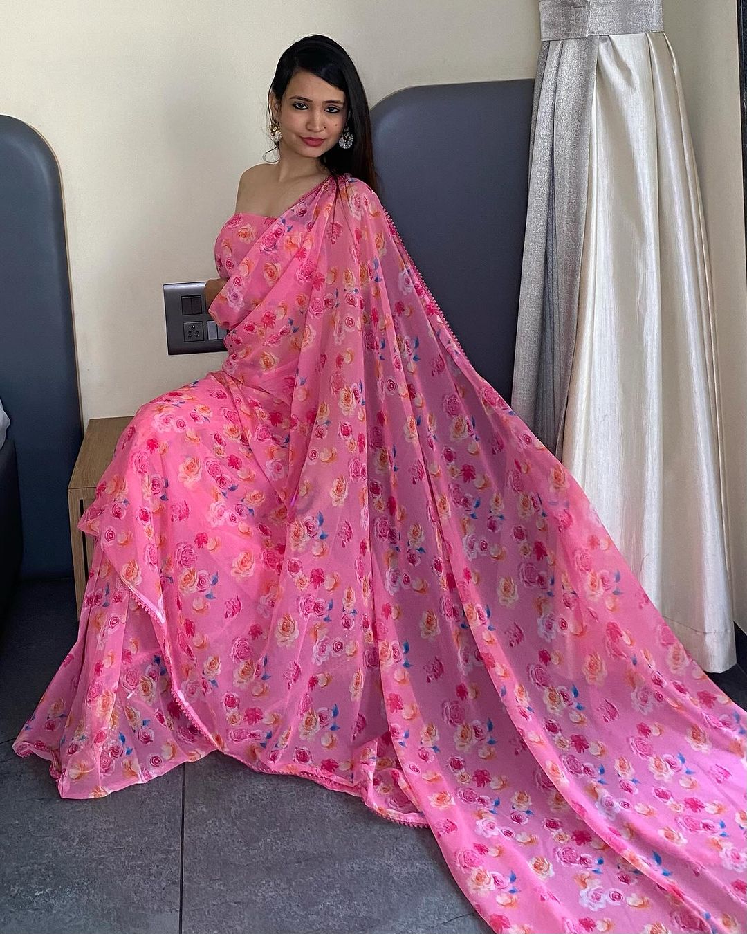 Trending  Pink Color Georgette Saree: Elegant, Easy-to-Wear Design in Just One Minute