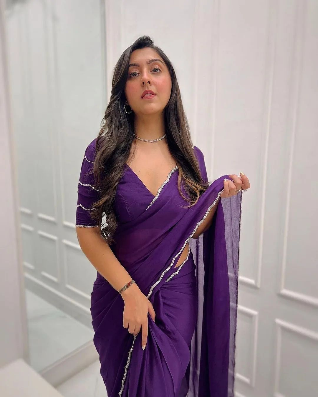 Chic One-Minute Purple Color Georgette Saree for Modern Fashionistas on the Go