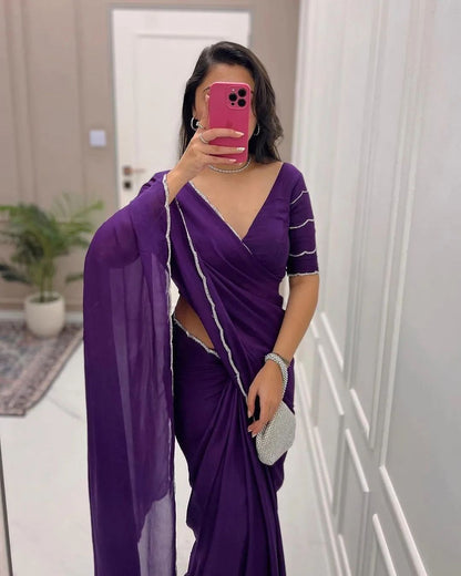 Chic One-Minute Purple Color Georgette Saree for Modern Fashionistas on the Go