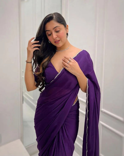 Chic One-Minute Purple Color Georgette Saree for Modern Fashionistas on the Go