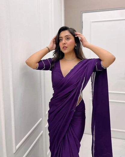 Chic One-Minute Purple Color Georgette Saree for Modern Fashionistas on the Go