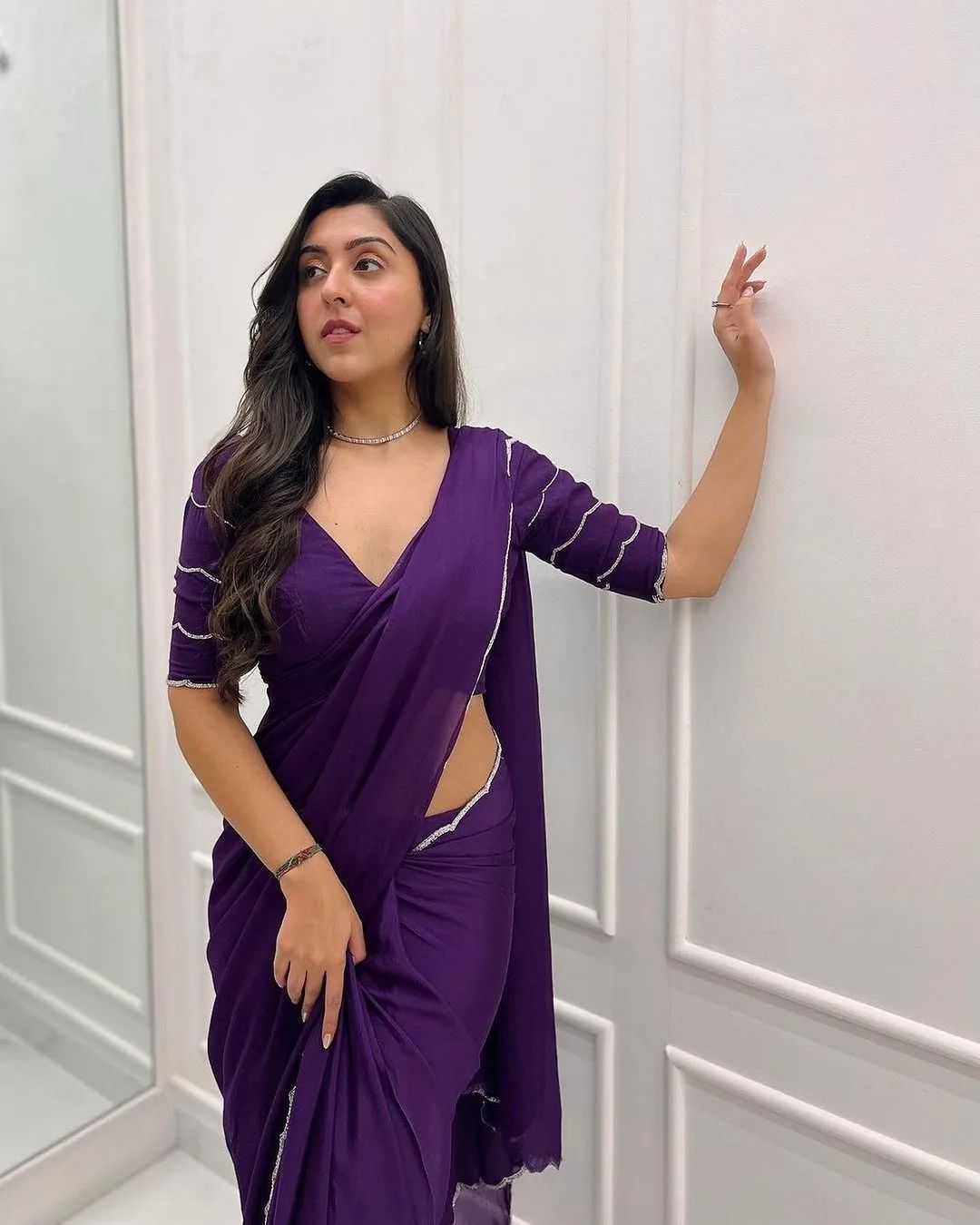 Chic One-Minute Purple Color Georgette Saree for Modern Fashionistas on the Go