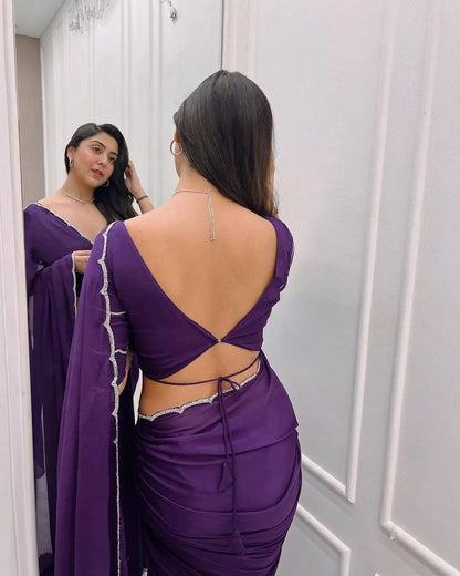 Chic One-Minute Purple Color Georgette Saree for Modern Fashionistas on the Go