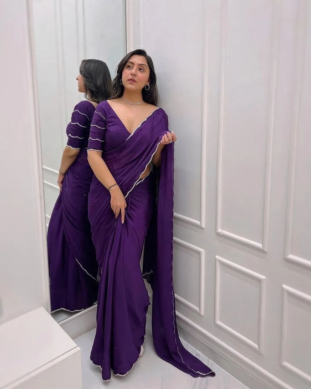 Chic One-Minute Purple Color Georgette Saree for Modern Fashionistas on the Go