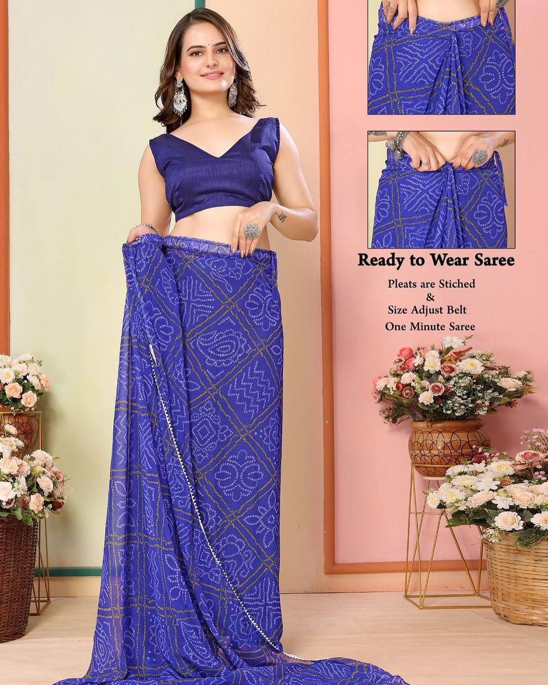 Effortless Style with Blue-Color One-Minute Georgette Saree: Perfect for Any Celebration