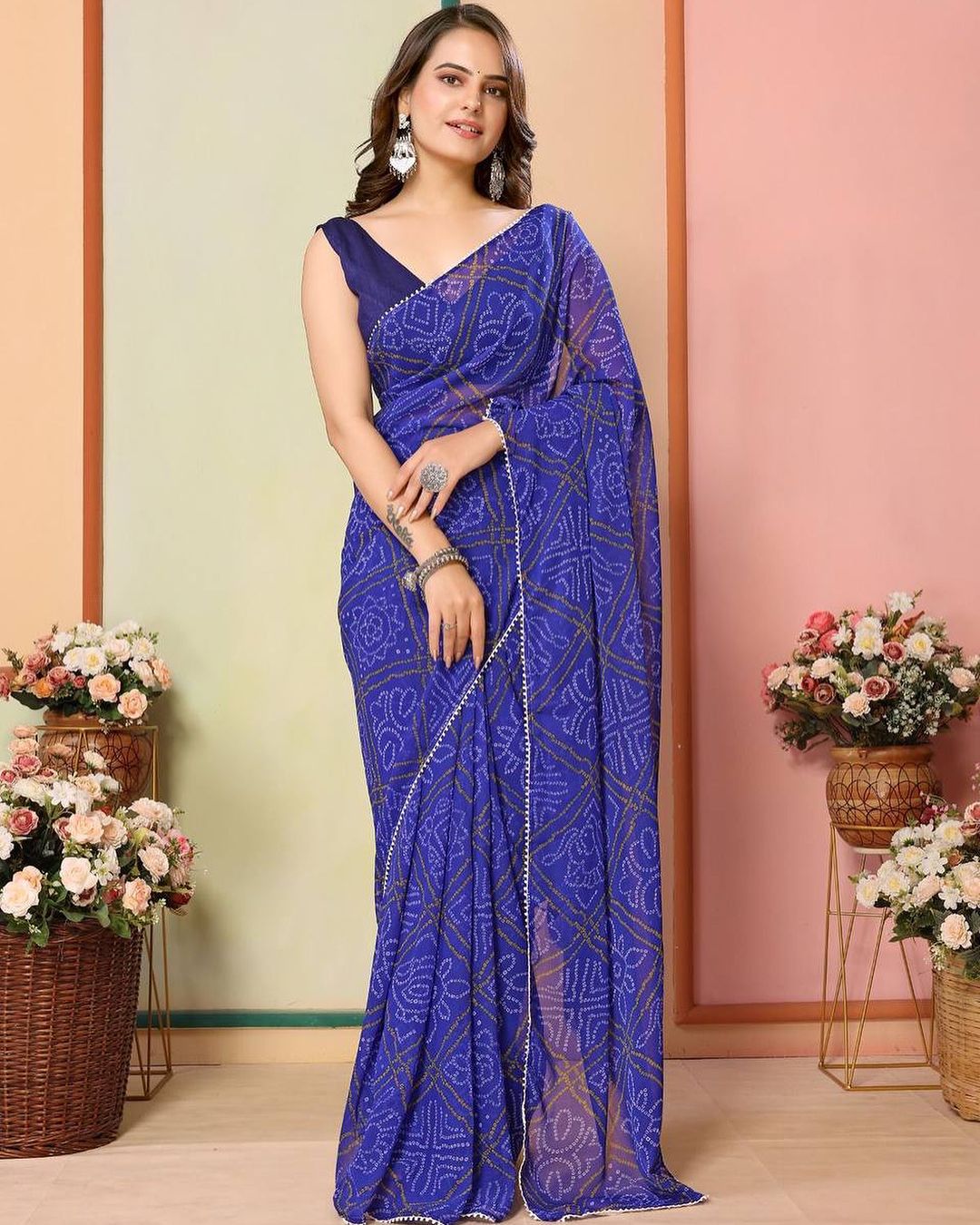 Effortless Style with Blue-Color One-Minute Georgette Saree: Perfect for Any Celebration