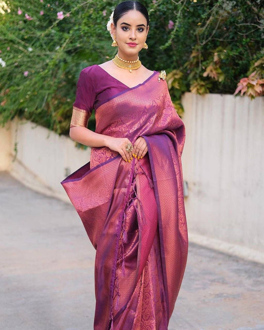 Exquisite Pink Soft Silk Kanjivaram Saree with Vibrant Matching Border - Perfect Elegance