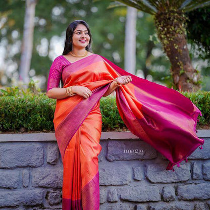 Elegant Red Kanjivaram Soft Silk Saree with Gorgeous Matching Border