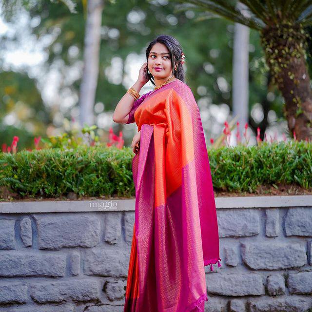 Elegant Red Kanjivaram Soft Silk Saree with Gorgeous Matching Border