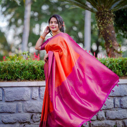 Elegant Red Kanjivaram Soft Silk Saree with Gorgeous Matching Border