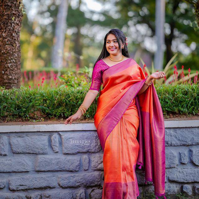 Elegant Red Kanjivaram Soft Silk Saree with Gorgeous Matching Border